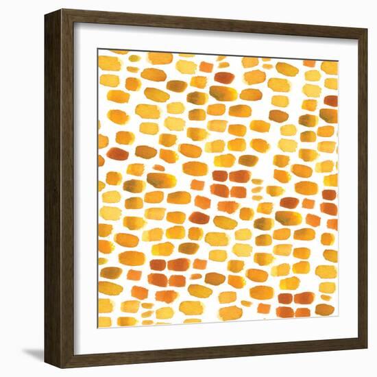 Brick Path-gold    fall colors, watercolor, dabs of color-Robbin Rawlings-Framed Art Print