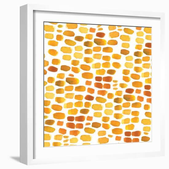 Brick Path-gold    fall colors, watercolor, dabs of color-Robbin Rawlings-Framed Art Print