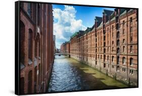 Brick Warehouses Of Speicherstadt, Hamburg-George Oze-Framed Stretched Canvas