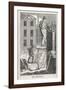 Bricklayer Standing on a Rather Precarious Looking Scaffold, His Assistant Mixes Mortar Behind Him-null-Framed Photographic Print