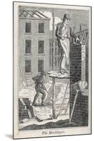 Bricklayer Standing on a Rather Precarious Looking Scaffold, His Assistant Mixes Mortar Behind Him-null-Mounted Premium Photographic Print