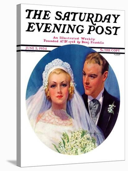 "Bridal Couple," Saturday Evening Post Cover, June 2, 1934-Bradshaw Crandall-Stretched Canvas