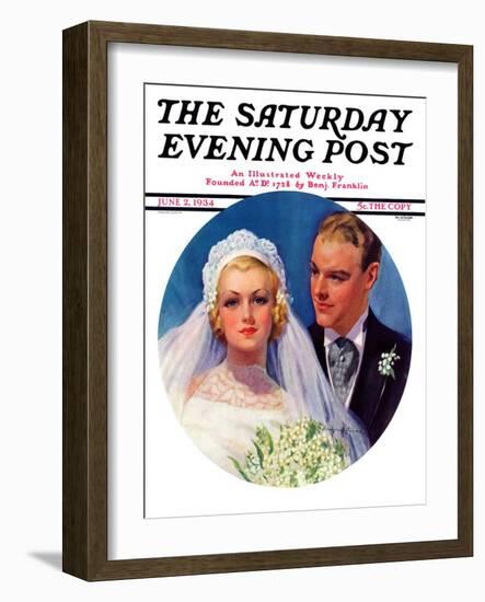 "Bridal Couple," Saturday Evening Post Cover, June 2, 1934-Bradshaw Crandall-Framed Giclee Print