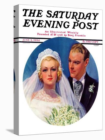 "Bridal Couple," Saturday Evening Post Cover, June 2, 1934-Bradshaw Crandall-Stretched Canvas