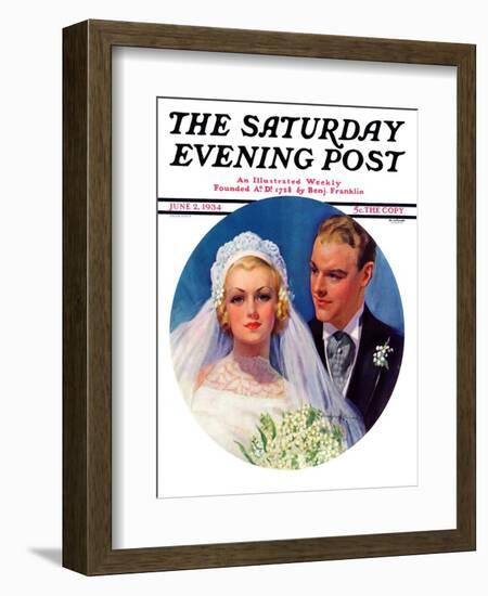 "Bridal Couple," Saturday Evening Post Cover, June 2, 1934-Bradshaw Crandall-Framed Giclee Print