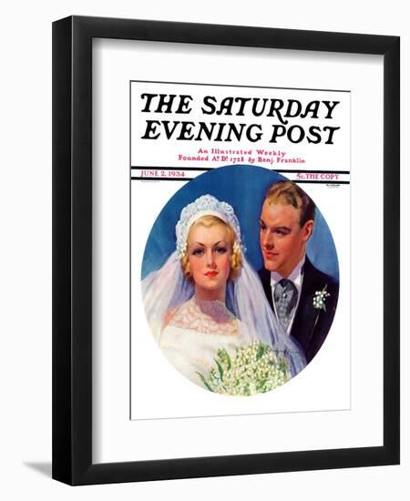 "Bridal Couple," Saturday Evening Post Cover, June 2, 1934-Bradshaw Crandall-Framed Giclee Print