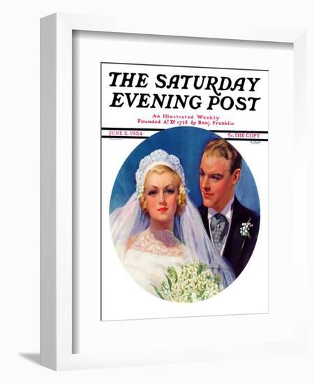 "Bridal Couple," Saturday Evening Post Cover, June 2, 1934-Bradshaw Crandall-Framed Giclee Print