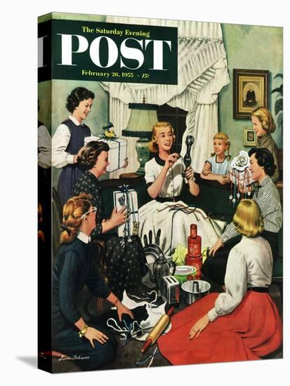 "Bridal Shower" Saturday Evening Post Cover, February 26, 1955-Stevan Dohanos-Stretched Canvas