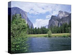 Bridalveil Falls (620 Feet) and the Merced River, Yosemite National Park, California USA-David Kjaer-Stretched Canvas