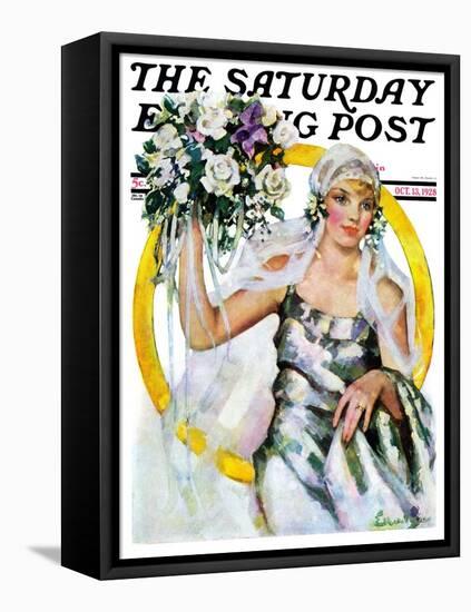 "Bride and Bouquet," Saturday Evening Post Cover, October 13, 1928-Ellen Pyle-Framed Stretched Canvas