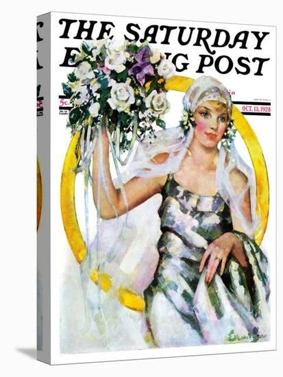 "Bride and Bouquet," Saturday Evening Post Cover, October 13, 1928-Ellen Pyle-Stretched Canvas