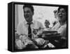 Bride and Groom Breaking Bread During Wedding-Paul Schutzer-Framed Stretched Canvas