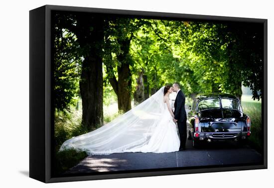 Bride and Groom in Car-HalfPoint-Framed Stretched Canvas