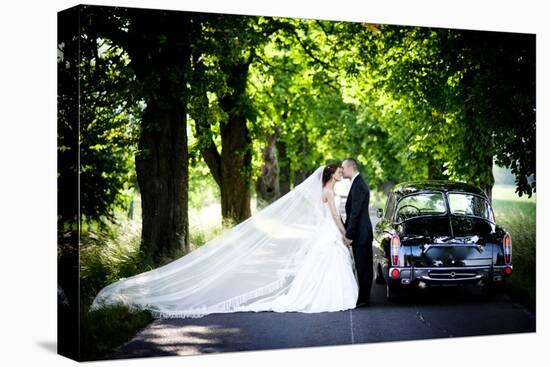 Bride and Groom in Car-HalfPoint-Stretched Canvas