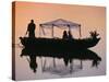Bride and Groom Leaving a Wedding at Nkwali, Poled on African Gondola, Zambia-John Warburton-lee-Stretched Canvas