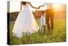 Bride and Groom with a White Wedding Bike-HalfPoint-Stretched Canvas