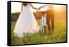 Bride and Groom with a White Wedding Bike-HalfPoint-Framed Stretched Canvas