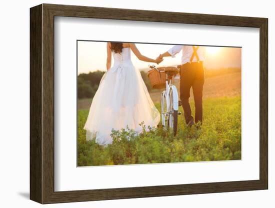 Bride and Groom with a White Wedding Bike-HalfPoint-Framed Photographic Print