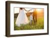 Bride and Groom with a White Wedding Bike-HalfPoint-Framed Photographic Print