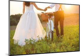 Bride and Groom with a White Wedding Bike-HalfPoint-Mounted Photographic Print