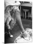 Bride Barbara Alvin Wearing a Blue Garter on Her Leg for Her Wedding-Nina Leen-Mounted Photographic Print