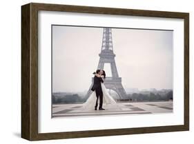 Bride & Groom at Eiffel Tower-null-Framed Art Print