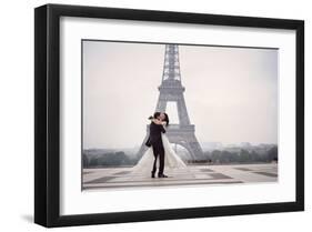 Bride & Groom at Eiffel Tower-null-Framed Art Print