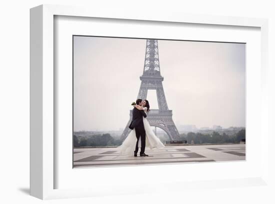 Bride & Groom at Eiffel Tower-null-Framed Art Print