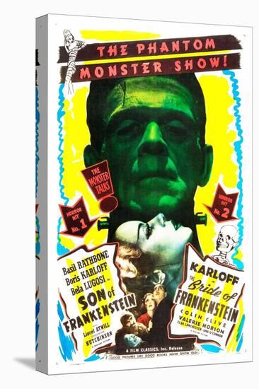 Bride of Frankenstein / Son of Frankenstein double feature poster featuring Boris Karloff-null-Stretched Canvas