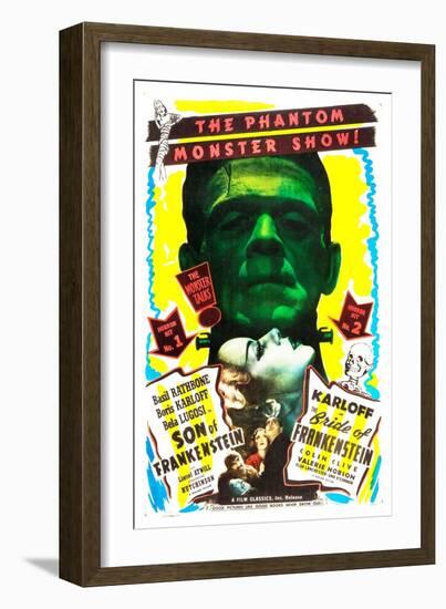 Bride of Frankenstein / Son of Frankenstein double feature poster featuring Boris Karloff-null-Framed Art Print