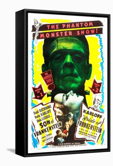 Bride of Frankenstein / Son of Frankenstein double feature poster featuring Boris Karloff-null-Framed Stretched Canvas