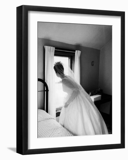 Bride Prepares For Wedding, in Traditional White Gown, 19th Century Wedding Dress-Michael Rougier-Framed Photographic Print