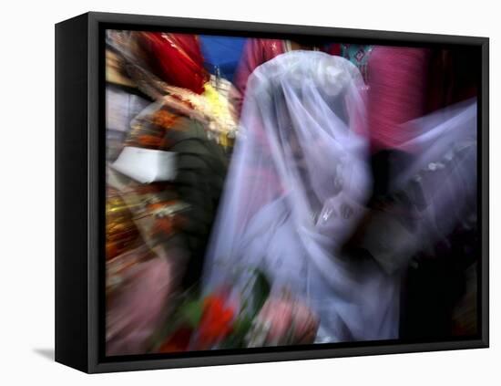 Bride Sits Next to Groom During a Mass Marriage Ceremony for About 50 Couples in Amritsar, India-null-Framed Stretched Canvas