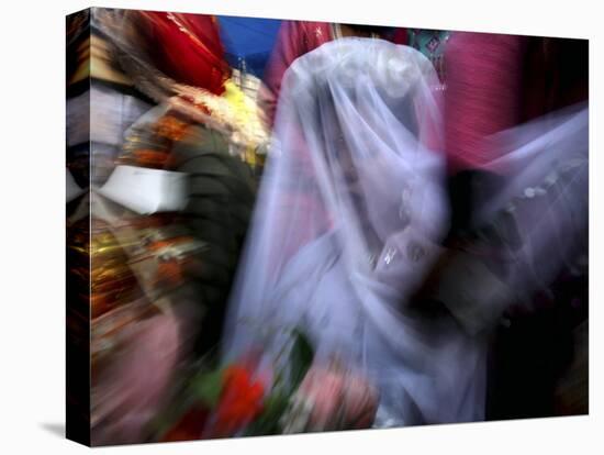 Bride Sits Next to Groom During a Mass Marriage Ceremony for About 50 Couples in Amritsar, India-null-Stretched Canvas