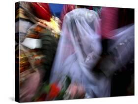 Bride Sits Next to Groom During a Mass Marriage Ceremony for About 50 Couples in Amritsar, India-null-Stretched Canvas