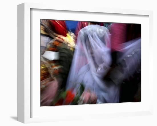 Bride Sits Next to Groom During a Mass Marriage Ceremony for About 50 Couples in Amritsar, India-null-Framed Photographic Print