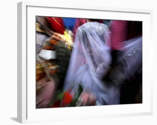 Bride Sits Next to Groom During a Mass Marriage Ceremony for About 50 Couples in Amritsar, India-null-Framed Photographic Print