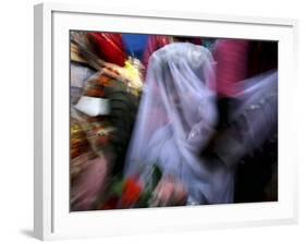 Bride Sits Next to Groom During a Mass Marriage Ceremony for About 50 Couples in Amritsar, India-null-Framed Photographic Print