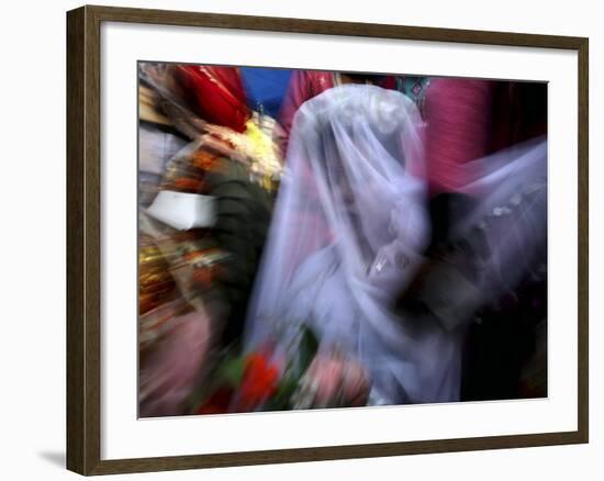 Bride Sits Next to Groom During a Mass Marriage Ceremony for About 50 Couples in Amritsar, India-null-Framed Photographic Print