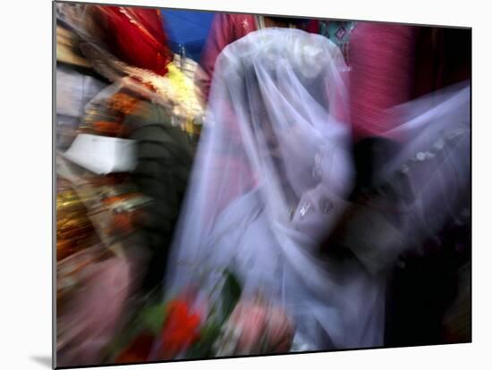 Bride Sits Next to Groom During a Mass Marriage Ceremony for About 50 Couples in Amritsar, India-null-Mounted Photographic Print