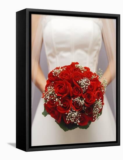 Bride with bridal bouquet-null-Framed Stretched Canvas