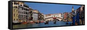 Bridge across a Canal, Rialto Bridge, Grand Canal, Venice, Veneto, Italy-null-Framed Stretched Canvas