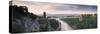Bridge across a River at Sunset, Clifton Suspension Bridge, Avon Gorge, Avon River, Bristol, Eng...-null-Stretched Canvas