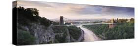 Bridge across a River at Sunset, Clifton Suspension Bridge, Avon Gorge, Avon River, Bristol, Eng...-null-Stretched Canvas