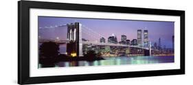 Bridge across a River Lit Up at Dusk, Brooklyn Bridge, East River, World Trade Center-null-Framed Photographic Print