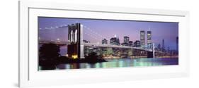 Bridge across a River Lit Up at Dusk, Brooklyn Bridge, East River, World Trade Center-null-Framed Photographic Print