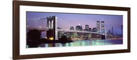 Bridge across a River Lit Up at Dusk, Brooklyn Bridge, East River, World Trade Center-null-Framed Photographic Print