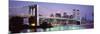Bridge across a River Lit Up at Dusk, Brooklyn Bridge, East River, World Trade Center-null-Mounted Photographic Print