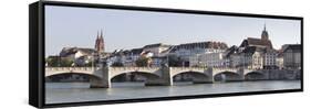 Bridge across a River with a Cathedral in the Background, Mittlere Rheinbrucke-null-Framed Stretched Canvas