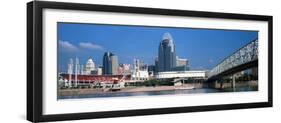 Bridge across a River with Skyscrapers in the Background, Ohio River, Cincinnati, Ohio, USA-null-Framed Photographic Print